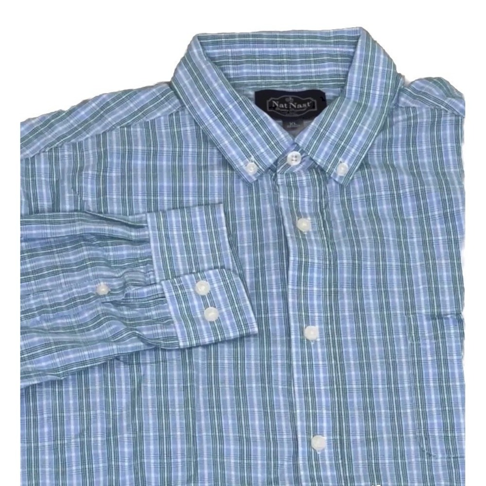 Nat Nast Mens XL Blue Plaid Long Sleeve Button Up Shirt